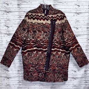 Free People Tribal Patterned Faux Fur Coat